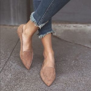 Camel Suede Pointed Loafers